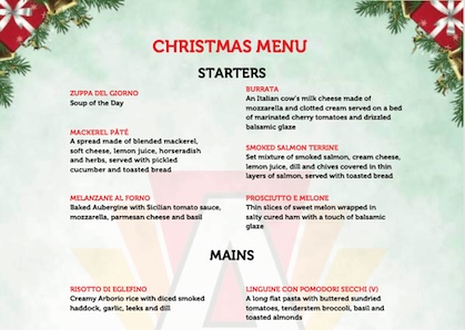 AL FRESCO Italian Restaurant Aberdeen - Delicious Christmas Menu 2024